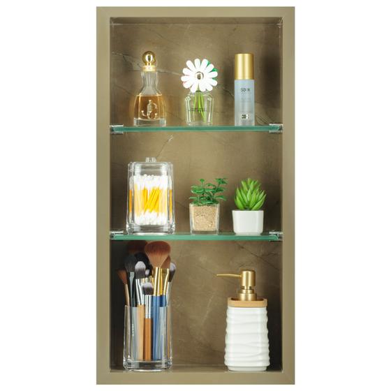 Nicho Para Banheiro Em Porcelanato Polido Com Prateleira De Vidro (Cardigan Lux) Menor preço em Nicho Para Banheiro Em Porcelanato Polido Com Prateleira De Vidro (Cardigan Lux)