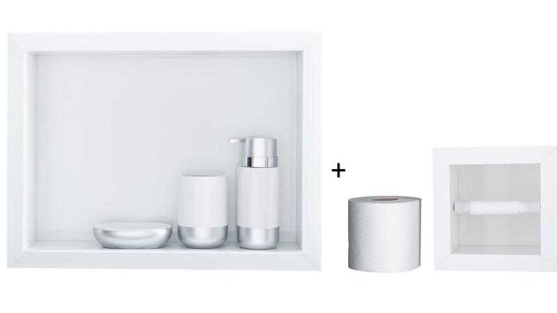 Nicho Para Banheiro Em Porcelanato Polido Porta Shampoo Sabonete e Porta Papel Higiênico (Branco 40) Menor preço em Nicho Para Banheiro Em Porcelanato Polido Porta Shampoo Sabonete e Porta Papel Higiênico (Branco 40)