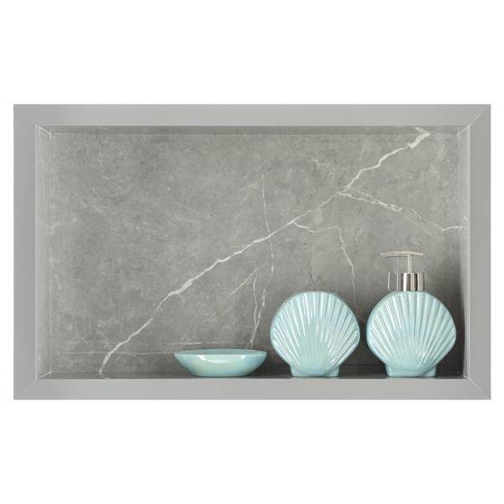 Nicho Para Banheiro Em Porcelanato Polido Porta Shampoo Sabonete Organizador (Cinza 50) Menor preço em Nicho Para Banheiro Em Porcelanato Polido Porta Shampoo Sabonete Organizador (Cinza 50)