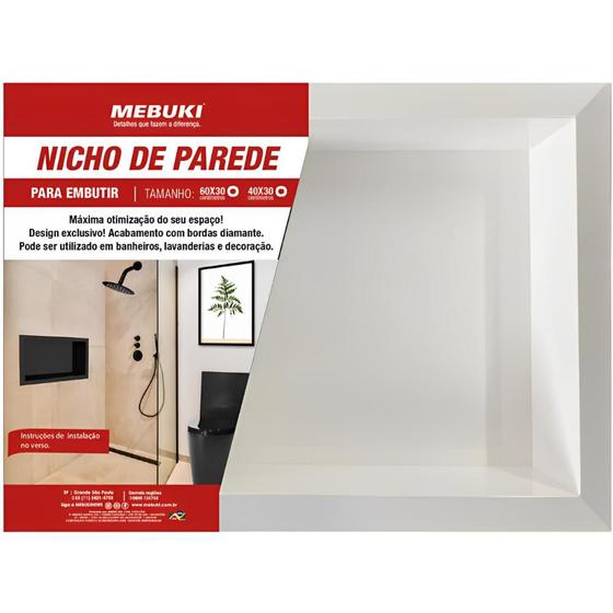 Imagem de Nicho Para Parede Embutir Banherio Porta Utensílios Organizar Plástico Reforçado Cores 30x40 Mebuki