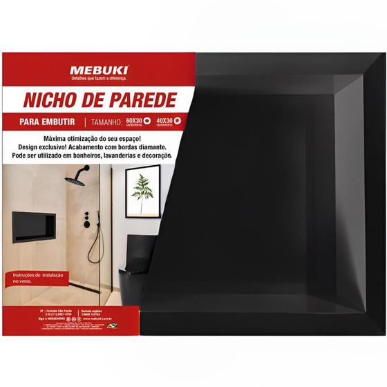 Imagem de Nicho Para Parede Embutir Banherio Porta Utensílios Organizar Plástico Reforçado Cores 30x40 Mebuki