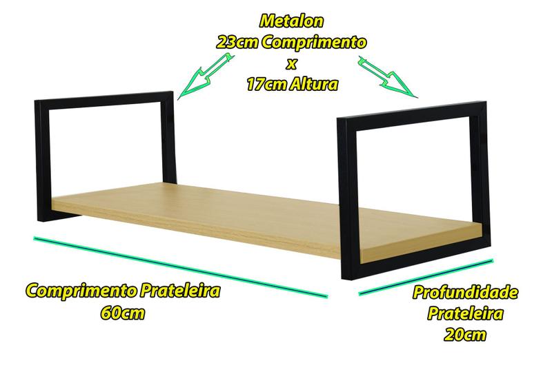 Imagem de Nicho Suspenso Tipo Industrial Metalon Prateleira MDF 60cm Mod. SPL