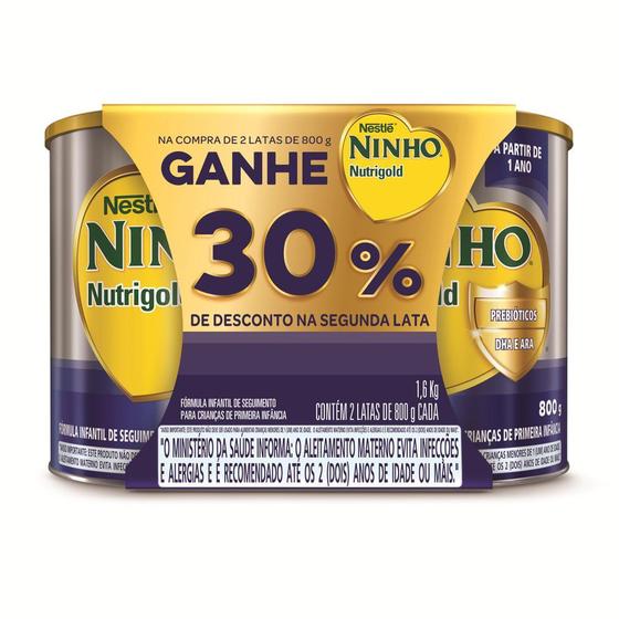 Ninho Nutrigold Fórmula Infantil 2 Latas 800g cada + 30% Desconto na Segunda Lata Menor preço em Ninho Nutrigold Fórmula Infantil 2 Latas 800g cada + 30% Desconto na Segunda Lata