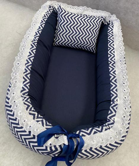 Imagem de Ninho para bebe Aconchegante - Chevron Azul Marinho