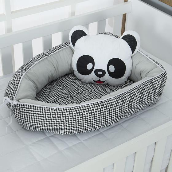 Imagem de Ninho Para Bebê Redutor De Berco 02 Peças 70cm x 50cm 100% Algodão Panda - Cinza