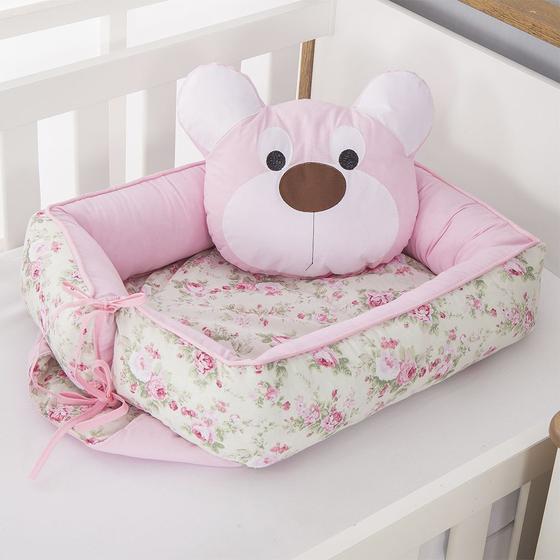 Imagem de Ninho Para Bebê Redutor De Berco 02 Peças 70cm x 50cm 100% Algodão  Ursa Dengosa - Rosa