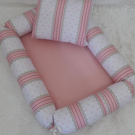 Imagem de Ninho Redutor de Berço para Bebê Menina com Zíper + Almofadinha 2 peças Paris Rosa