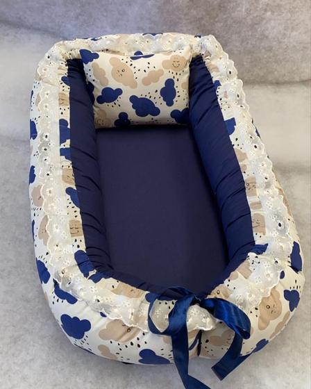 Imagem de Ninho Redutor para bebe  -Super Confortável - Chuva de Amor - Azul Marinho