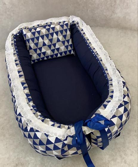 Imagem de Ninho Redutor para bebe  -Super Confortável - Forma Geométrica - Azul Marinho