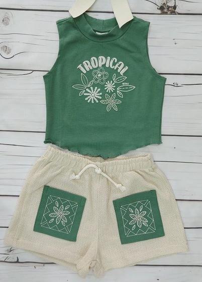 Imagem de NINI BAMBINI CJ CROPPED REGATA TROPICAL/SHORTS COM BOLSO FRONTAL Verde