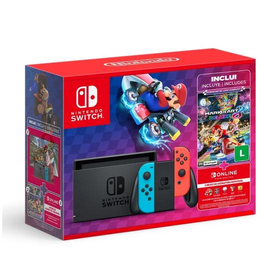 Nintendo Switch Console Joy-Con, Mario Kart 8 Digital + 3 Meses Assinatura Nintendo Switch Online Menor preço em Nintendo Switch Console Joy-Con, Mario Kart 8 Digital + 3 Meses Assinatura Nintendo Switch Online