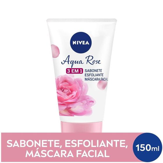 Imagem de NIVEA Aqua Rose 3 em 1 150ml - Sabonete Esfoliante e Máscara Facial