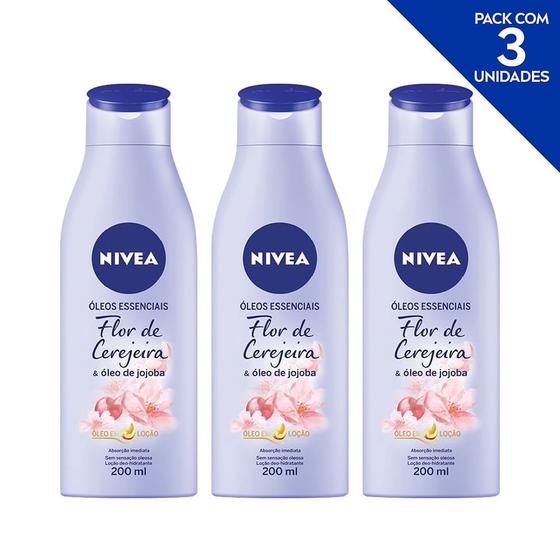 Imagem de NIVEA Óleos Essenciais Flor de Cerejeira e Óleo de Jojoba Maciez e Brilho 200 ml - 3 unidades