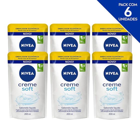 NIVEA Sabonete Líquido Refil - Creme Soft 200ml - 6 unidades Menor preço em NIVEA Sabonete Líquido Refil - Creme Soft 200ml - 6 unidades