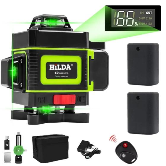 Imagem de Nivel a laser 16 Linhas Verde 4D com Display 2 Baterias recarregável Auto nivelamento Esquadro Prumo Lazer 