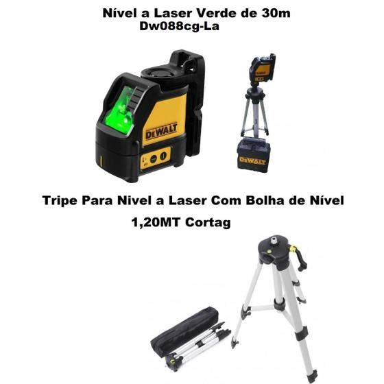 Imagem de Nivel A Laser De 2 Linhas Verde Dewalt +Tripé 1,20M Bolsa E Adaptador 1/4 Cortag