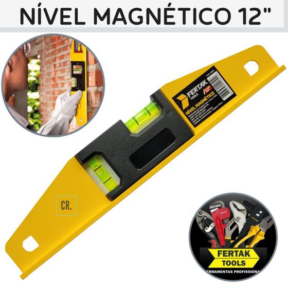 Nível de Alumínio Com Base Magnética Fertak 12" 30cm Nivel de Mão Com Imã Para Nivelamento Prumo Estruturas Metálicas. Menor preço em Nível de Alumínio Com Base Magnética Fertak 12" 30cm Nivel de Mão Com Imã Para Nivelamento Prumo Estruturas Metálicas.