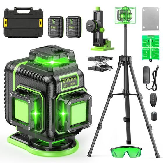 Imagem de Nível de laser Elikliv 4D 360 com autonivelamento com tripé de alcance de 50 m