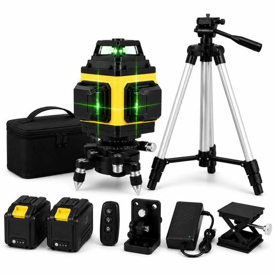 Nível Laser 16 Linhas 4D Verde 360 Profissional Autonivelante Alta Precisão com Tripé 2 Baterias