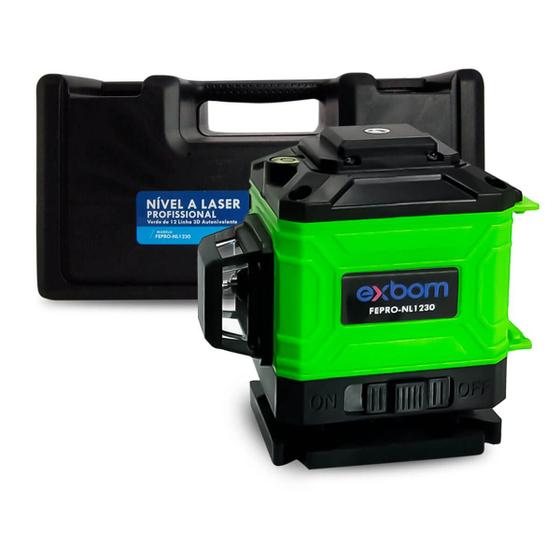 Imagem de Nivel Laser 3D 12 Linhas Verde Recarregável 2 Baterias Controle + Bolsa