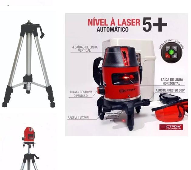 Imagem de Nível Laser 5+ Automatcio 5 Pontos Com Maleta + Tripé