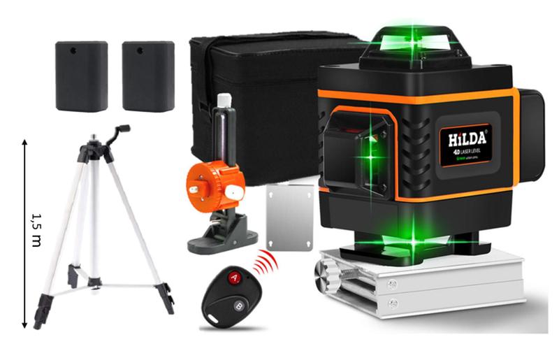 Imagem de Nível Laser Verde 16 Linhas Hilda 2 Bateria com case + tripé 150cm