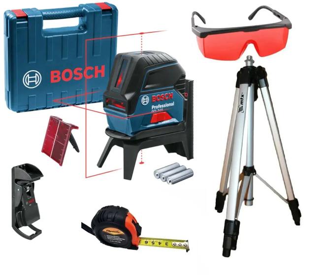 Imagem de Nivel Laser Vermelho Bosch 2 Linhas e Ponto GCL 2-15 Com Tripe e óculos
