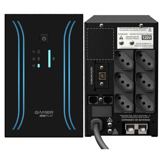 Imagem de Nobreak Gamer NHS Play 1000VA 600W Senoidal Pura 24V 6 Tomadas Engate de Bateria Protege Ethernet USB para PC e Console