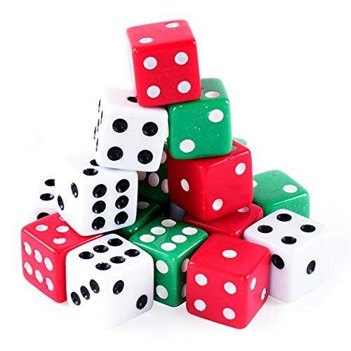 Imagem de Noções básicas úteis Dados coloridos variados em branco, vermelho, verde para jogos de tabuleiro, atividade, tema de cassino, lembrancinhas de festa, presentes de brinquedo (18 Pack)