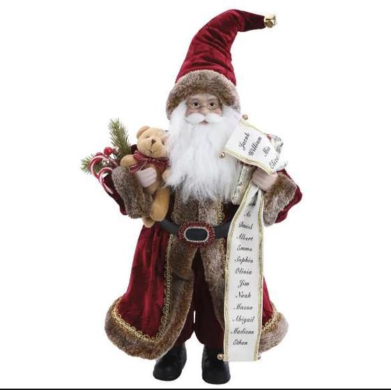 Imagem de Noel c/lista e urso vrm/bco/mrr 45cm (noeis) c/1 un