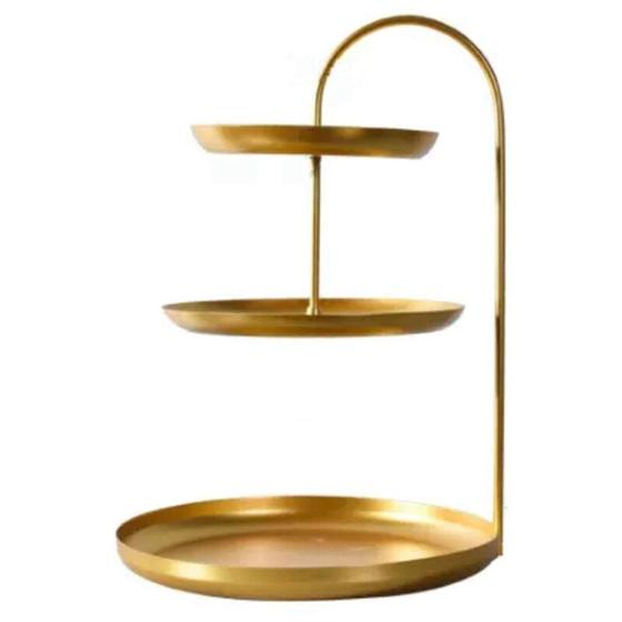 Imagem de Nórdico três camadas Gold Cosmetics Storage Tray Fruit Plate Jewely Brincos Rack Holder Display Stand Finishing Racks Organizador Bandejas de armazenamento