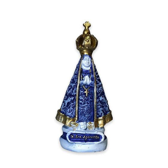 Imagem de Nossa Senhora Aparecida 10cm Milagre Peixe Azul/Dourado RB04514-2