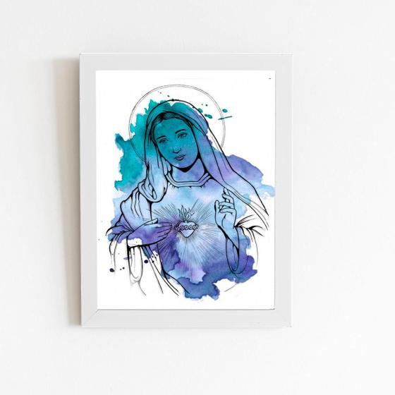 Imagem de Nossa Senhora Aquarela ul Quadro Moldura Branca 60X40Cm