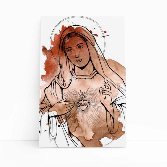 Imagem de Nossa Senhora Arte Aquarela Marrom Quadro Canvas 60x40cm