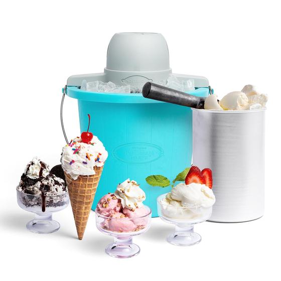 Imagem de Nostalgia Fabricante de sorvete elétrico com alça fácil de transportar faz 4-Quarts em minutos, iogurte congelado, gelato  azul