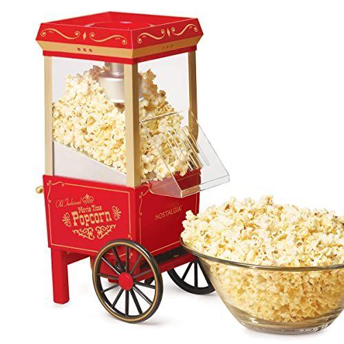 Imagem de Nostalgia Popcorn Maker, 12 xícaras de máquina de pipoca de ar quente com tampa de medição, óleo livre, estilo cinema vintage, vermelho