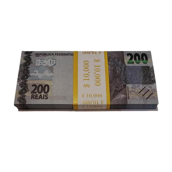 Imagem de Nota Dinheiro 200 Reais Cédulas Sem Valor Pacote Com 100 Un