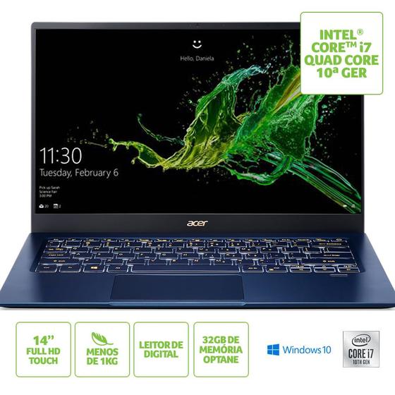 Imagem de Notebook Acer Swift 5 SF514-54T-71LF Intel Core i7 10º geração RAM de 8GB + 32GB Optane SSD de 1TB Tela de 14" Full HD Touch Screen Windows 10