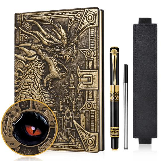 Imagem de Notebook DND Dragon 3D em Couro - A5 com Caneta Vintage