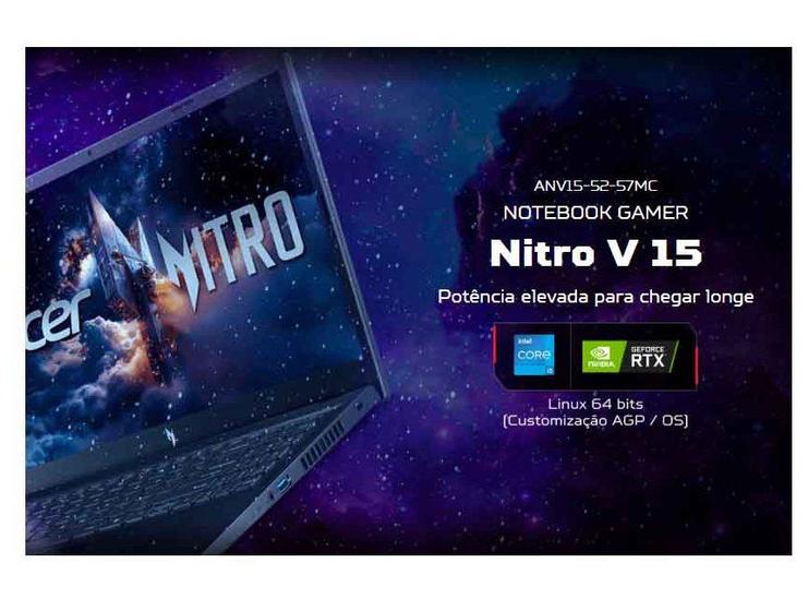 Notebook Gamer Acer Nitro V15 Intel Core i5 512GB SSD 8GB RAM 15,6" Full HD IPS Nvidia RTX 4050 6GB Linux ANV15-52-57MC