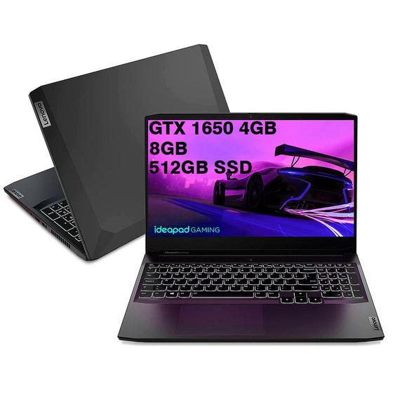 Imagem de Notebook Gamer Lenovo Ideapad 3i 5 15.6 Polegadas FHD I5-11300H 512GB SSD 8GB GTX 1650 4GB Linux Preto