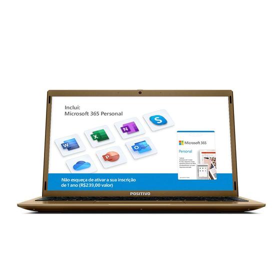 Imagem de Notebook Intel Atom Quad Core 4GB RAM 128GB eMMC Positivo Motion Q4128C 14.1" Windows 10 Dourado