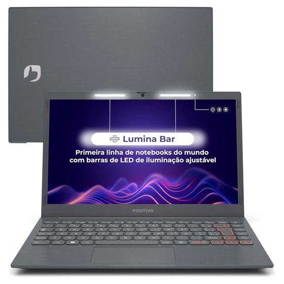 Imagem de Notebook Positivo Vision C14 Celeron 4GB 128GB eMMC, Wind 11, Lumina Bar, Tela 14" HD Antirreflexo, Tecla Link  Cinza