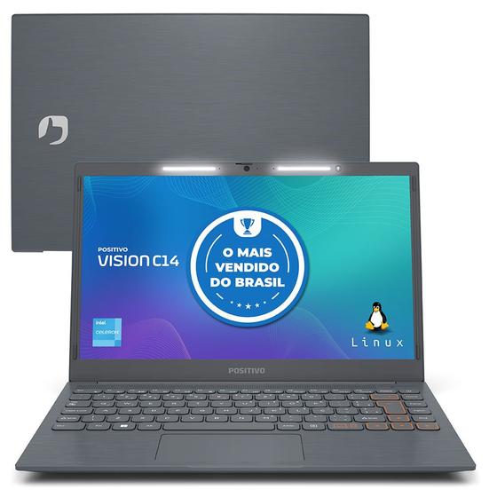 Imagem de Notebook Positivo Vision C14 Lumina BAR Intel Celeron Dual Core Linux 8GB 240GB SSD 14” HD  Cinza