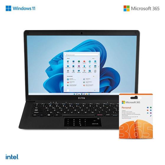Imagem de Notebook Ultra com Windows 11 Home Intel Celeron 4GB 120GB SSD 14,1 Pol. HD Microsoft 365 Personal 1TB na Nuvem - UB235