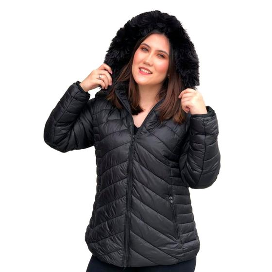 Imagem de Nova coleção jaqueta nylon forrada com pele por dentro Plus size Neve Frio Intenso com zíper, bolsos, capuz antialérgico