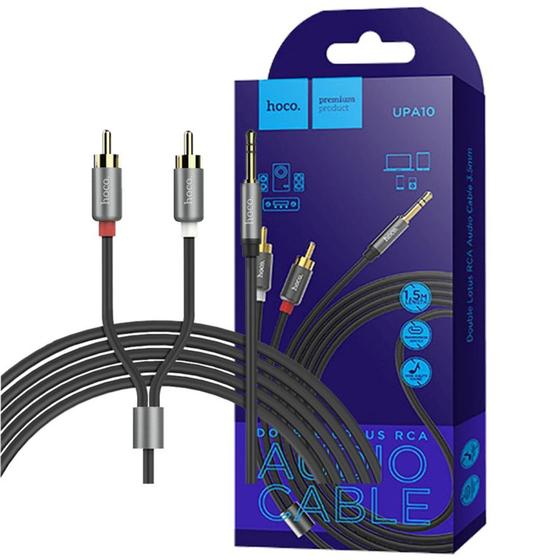 Imagem de Novíssimo Hoco UPA10 Double Lotus RCA para cabo de áudio de 3,5 mm cinza metálico.