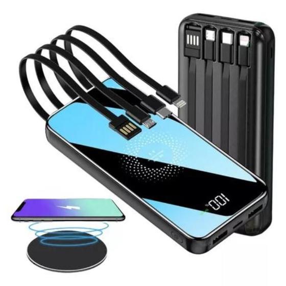 Novo Carregador Portátil Indução Powerbank 10000mah 4 Cabos de Carregamento Menor preço em Novo Carregador Portátil Indução Powerbank 10000mah 4 Cabos de Carregamento
