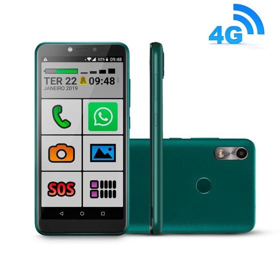 Imagem de Novo Celular do Idoso 4G verde com Internet e WhatsApp letras e nÃºmeros grandes 64GB