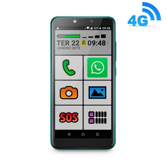 Imagem de Novo Celular do Idoso verde 4G com letras grandes 32GB SOS